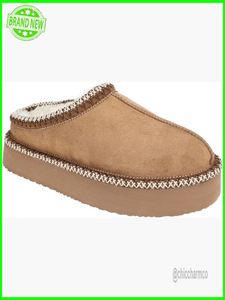 Womens Slip On Platform Slipper Mule Faux Fur Lining